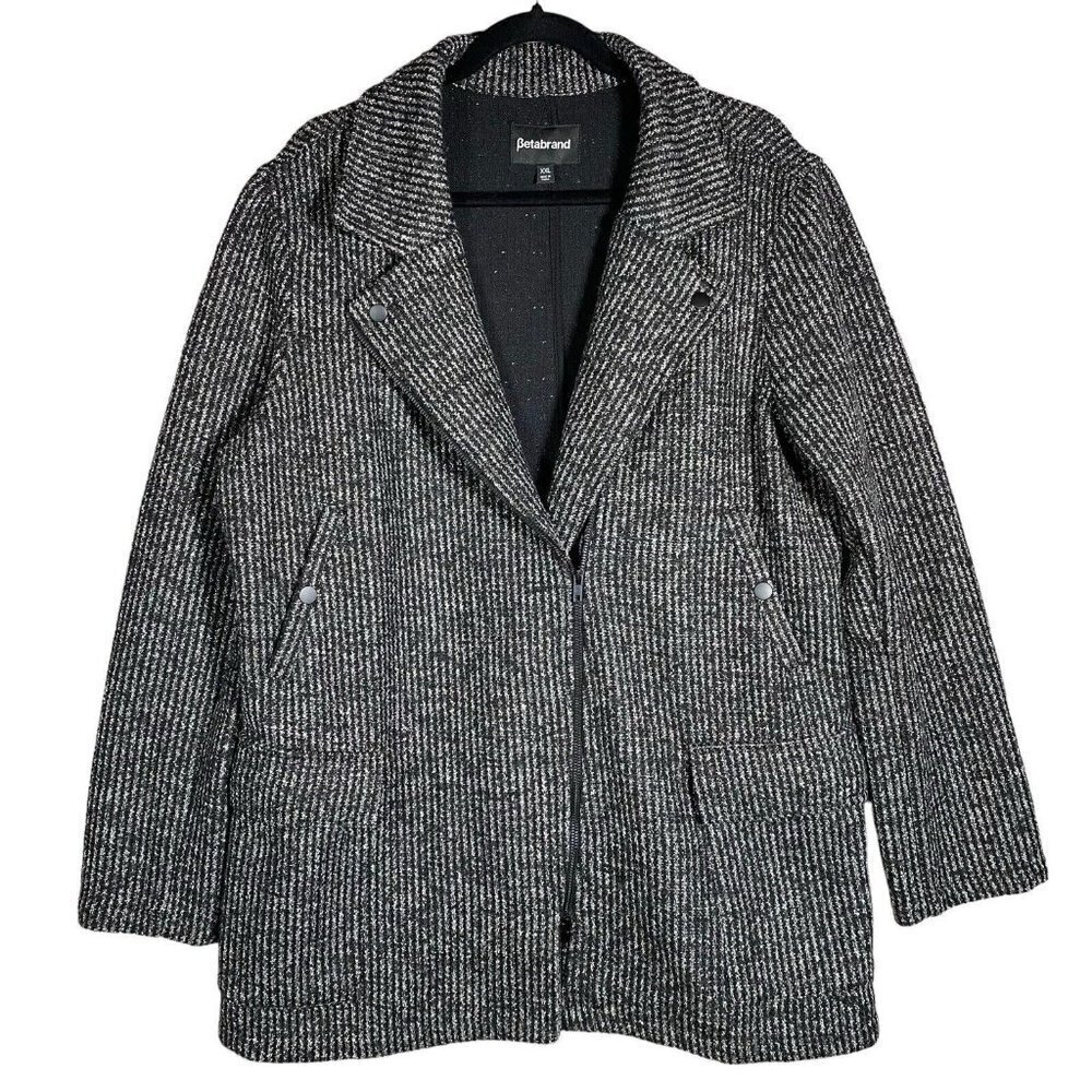 Betabrand Coat Women's XXL Black Tweed Asymmetrical Moto Wool Blend Heavy Jacket